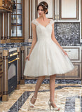 Camryn A-Line V-neck Knee-Length Tulle Lace Wedding Dress STKP0013700