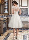 Camryn A-Line V-neck Knee-Length Tulle Lace Wedding Dress STKP0013700