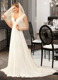 Amelia A-Line V-neck Court Train Chiffon Wedding Dress STKP0013701