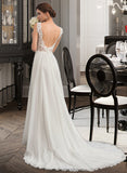 Amelia A-Line V-neck Court Train Chiffon Wedding Dress STKP0013701