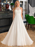 Karley A-Line High Neck Floor-Length Chiffon Wedding Dress STKP0013702