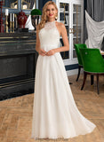 Karley A-Line High Neck Floor-Length Chiffon Wedding Dress STKP0013702