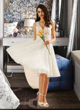 Alondra A-Line V-neck Knee-Length Wedding Dress With Lace Sequins STKP0013703