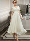 Brittany A-Line V-neck Asymmetrical Wedding Dress With Lace STKP0013712