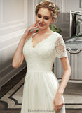 Brittany A-Line V-neck Asymmetrical Wedding Dress With Lace STKP0013712