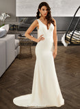 Sage Trumpet/Mermaid V-neck Court Train Wedding Dress STKP0013714