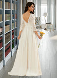 Claire A-Line Sweep Train Wedding Dress With Lace STKP0013715