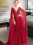 Janae A-Line V-neck Floor-Length Chiffon Wedding Dress With Sequins STKP0013718