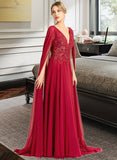 Janae A-Line V-neck Floor-Length Chiffon Wedding Dress With Sequins STKP0013718