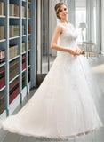 Vivien Ball-Gown/Princess Illusion Sweep Train Organza Tulle Wedding Dress With Beading Sequins STKP0013719