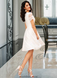 Mya A-Line V-neck Knee-Length Chiffon Wedding Dress With Lace STKP0013720