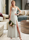 Deborah A-Line V-neck Floor-Length Wedding Dress With Split Front STKP0013721