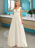 Winnie A-Line V-neck Floor-Length Chiffon Lace Wedding Dress STKP0013722