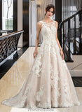 Jackie Ball-Gown/Princess Illusion Court Train Tulle Wedding Dress With Beading Sequins STKP0013724