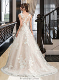 Jackie Ball-Gown/Princess Illusion Court Train Tulle Wedding Dress With Beading Sequins STKP0013724