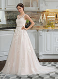 Alina Ball-Gown/Princess Scoop Neck Court Train Tulle Wedding Dress With Beading Sequins STKP0013730