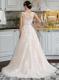 Alina Ball-Gown/Princess Scoop Neck Court Train Tulle Wedding Dress With Beading Sequins STKP0013730