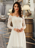 Jessica A-Line Off-the-Shoulder Sweep Train Wedding Dress With Lace STKP0013734