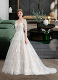 Saige Ball-Gown/Princess V-neck Chapel Train Tulle Wedding Dress STKP0013735