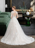 Saige Ball-Gown/Princess V-neck Chapel Train Tulle Wedding Dress STKP0013735