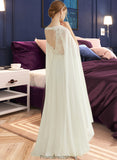 Melany A-Line V-neck Floor-Length Chiffon Lace Wedding Dress With Sequins STKP0013736