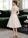 Lindsey A-Line V-neck Knee-Length Tulle Wedding Dress With Bow(s) STKP0013737