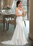 Genevieve Trumpet/Mermaid V-neck Court Train Lace Stretch Crepe Wedding Dress With Sequins STKP0013738