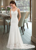 Genevieve Trumpet/Mermaid V-neck Court Train Lace Stretch Crepe Wedding Dress With Sequins STKP0013738