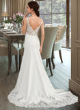 Genevieve Trumpet/Mermaid V-neck Court Train Lace Stretch Crepe Wedding Dress With Sequins STKP0013738