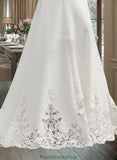 Genevieve Trumpet/Mermaid V-neck Court Train Lace Stretch Crepe Wedding Dress With Sequins STKP0013738