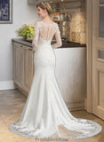 Aileen Trumpet/Mermaid Illusion Chapel Train Stretch Crepe Wedding Dress With Lace STKP0013740