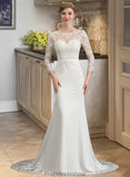 Aileen Trumpet/Mermaid Illusion Chapel Train Stretch Crepe Wedding Dress With Lace STKP0013740