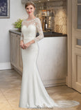 Aileen Trumpet/Mermaid Illusion Chapel Train Stretch Crepe Wedding Dress With Lace STKP0013740