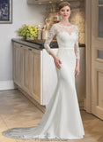 Aileen Trumpet/Mermaid Illusion Chapel Train Stretch Crepe Wedding Dress With Lace STKP0013740