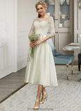 Suzanne A-Line Illusion Tea-Length Wedding Dress With Lace STKP0013741