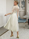 Suzanne A-Line Illusion Tea-Length Wedding Dress With Lace STKP0013741