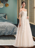 Callie Ball-Gown/Princess Off-the-Shoulder Chapel Train Wedding Dress STKP0013742