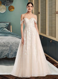 Callie Ball-Gown/Princess Off-the-Shoulder Chapel Train Wedding Dress STKP0013742