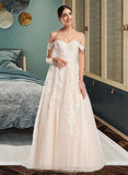 Callie Ball-Gown/Princess Off-the-Shoulder Chapel Train Wedding Dress STKP0013742