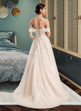 Callie Ball-Gown/Princess Off-the-Shoulder Chapel Train Wedding Dress STKP0013742