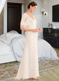 Margaret Trumpet/Mermaid V-neck Court Train Wedding Dress With Sash STKP0013744