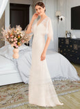 Margaret Trumpet/Mermaid V-neck Court Train Wedding Dress With Sash STKP0013744