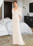 Margaret Trumpet/Mermaid V-neck Court Train Wedding Dress With Sash STKP0013744