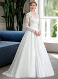 Kayleigh Ball-Gown/Princess V-neck Court Train Satin Wedding Dress With Bow(s) STKP0013746