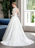 Kayleigh Ball-Gown/Princess V-neck Court Train Satin Wedding Dress With Bow(s) STKP0013746