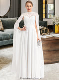 Kinsley A-Line High Neck Floor-Length Chiffon Wedding Dress STKP0013748