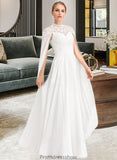 Kinsley A-Line High Neck Floor-Length Chiffon Wedding Dress STKP0013748