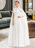 Kinsley A-Line High Neck Floor-Length Chiffon Wedding Dress STKP0013748