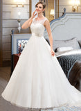 Callie Ball-Gown/Princess Scoop Neck Sweep Train Organza Lace Wedding Dress With Beading Sequins STKP0013751