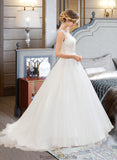 Callie Ball-Gown/Princess Scoop Neck Sweep Train Organza Lace Wedding Dress With Beading Sequins STKP0013751